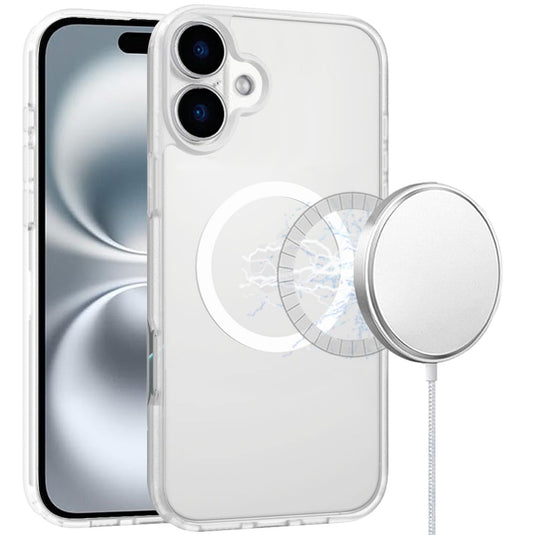 For iPhone 16 6.1 inch [Magnetic Circle] Smooth Safe Matte Feel Hybrid Case - Clear