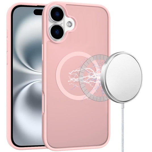 For iPhone 16 6.1 inch [Magnetic Circle] Smooth Safe Matte Feel Hybrid Case - Light Pink
