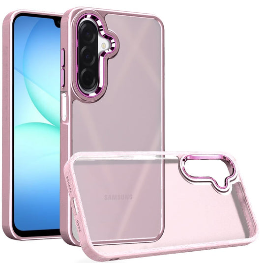 For Samsung A17 5G Polished Oil Thick Acrylic Metal Button Hybrid Case Cover - Light Pink