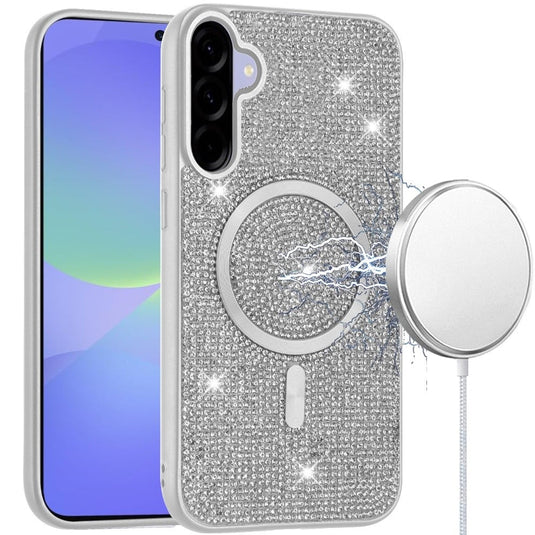 For Samsung Galaxy A37 Diamond [Magnetic Circle] with CD Pattern Hybrid - White