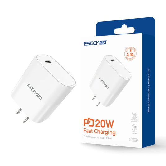 ESEEKGO T-22UA Wall Charger Travel Adapter (20W / US) - WHITE (LANE B3 ESEEK#40)