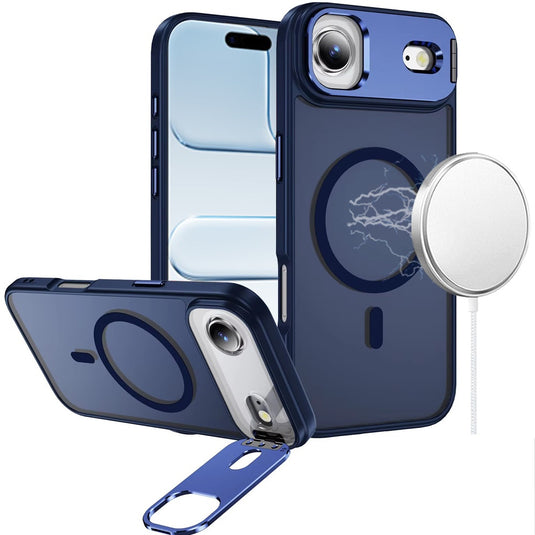 For iPhone 17 Air Fearless Tough HQ Metallic Hybrid with Camera Ring Stand [Magnetic Circle] Case - Navy Blue