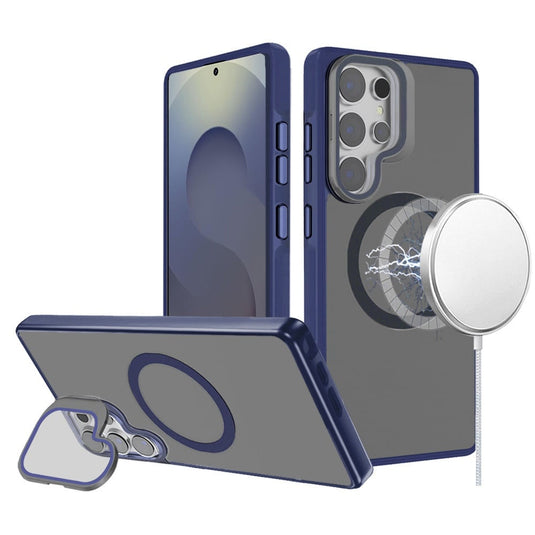For Samsung s26 Ultra Frame Aluminium Camera Stand Metallic Buttons [Magnetic Circle] Tough HQ Hybrid Case - Navy Blue