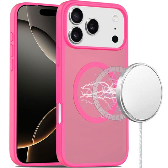 For iPhone 17 Pro [Magnetic Circle] Smooth Safe Matte Feel Hybrid Case - Hot Pink