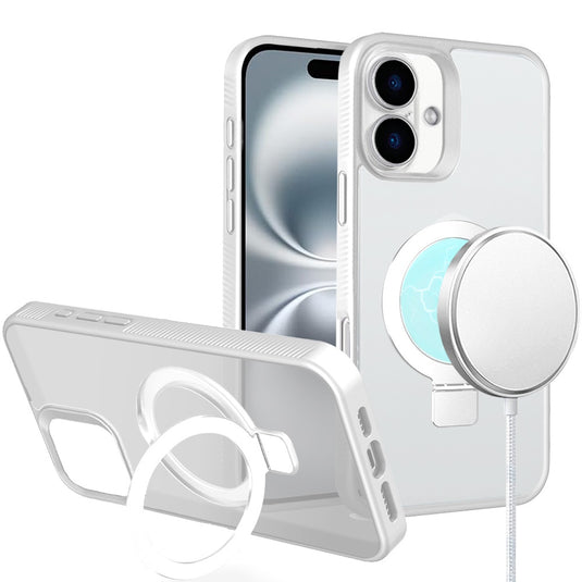 For iPhone 16 6.1 inch Skin Touch Feel HQ [Magnetic Circle] Kickstand Hybrid - Matte Clear