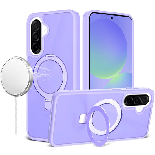 For Samsung Galaxy A37 Magnetic Matching Ring Stand Full Rotation Matte Hybrid - Light Purple