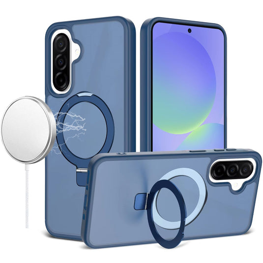 For Samsung Galaxy A37 Magnetic Matching Ring Stand Full Rotation Matte Hybrid - Blue