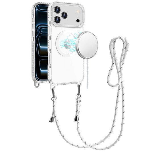 For iPhone 17 Pro Max Transparent HQ Clear Line Design Edged Hybrid [Magnetic Circle] with Matching Lanyard - White