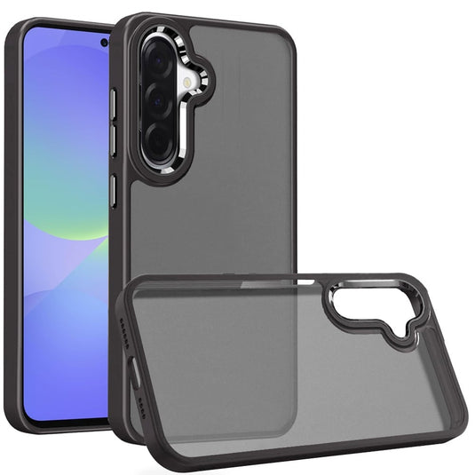 For Samsung Galaxy A37 Polished Oil Thick Acrylic Metal Button Hybrid Case Cover - Black