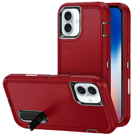 For iPhone 16 6.1 inch PEAK 3in1 Toughest Hybrid with Stand Cover Case - Black/Red