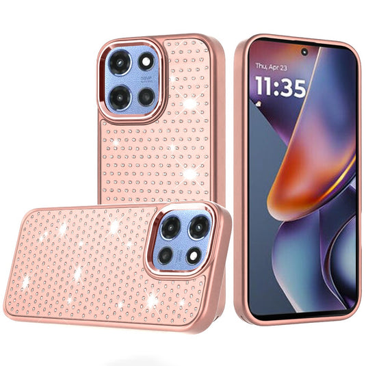 For Moto G 5G 2025/2026 - G Play 2026 - Beautiful Diamond Metallic Design Metal Chrome Edged Hybrid - Rose Gold