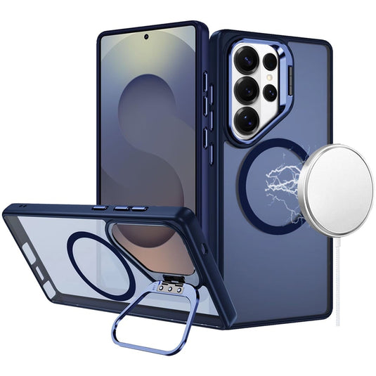 For Samsung s26 Ultra Fearless Tough HQ Metallic Hybrid with Camera Ring Stand [Magnetic Circle] Case - Navy Blue
