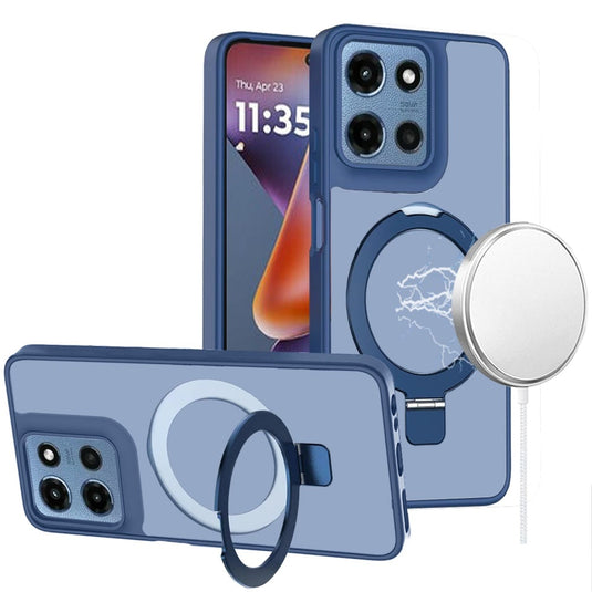 For Moto G 5G 2025/2026 - G Play 2026 - Magnetic Matching Ring Stand Full Rotation Matte Hybrid - Blue
