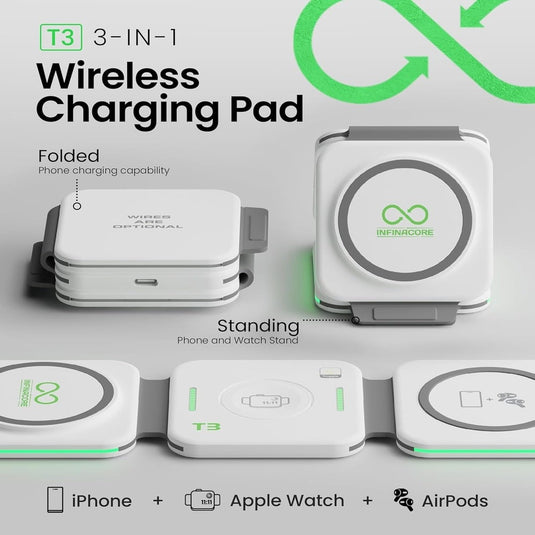 INFINACORE [3-IN-1 WIRELESS CHARGING STATION] (MAGNETIC FOLDABLE WHITE) - FAST CHARGING - (LANE A4 ITEM 2)