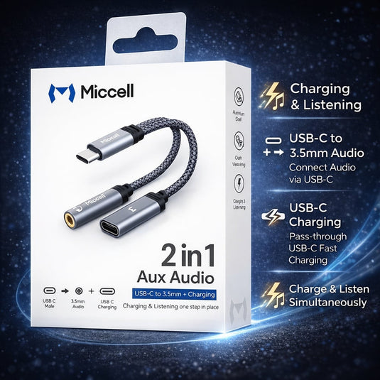 MICCELL [ADAPTER] (USB-TypeC to 3.5MM - PD-TypeC GRAY) - LISTEN 2-IN-1 - BRAIDED - (LANE D19 ITEM 9)