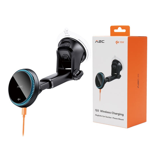 A2C QI2 WIRELESS CHARGING MAGSAFE CAR SUCTION PHONE MOUNT - 15W - AUTOMATIC HEAT DISSIPATION SYSTEM - BUILT IN COOLING FAN - 2 IN 1 DESIGN FOR DASHBOARD AND WINDSHIELD - EXTENDABLE ARM SUCTION - WH0S2-S02 (LANE B7 A2C#8)