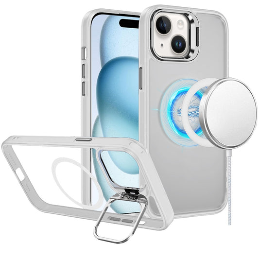 For iPhone 15 Fearless Tough HQ Metallic Hybrid with Camera Ring Stand [Magnetic Circle] Case - Clear