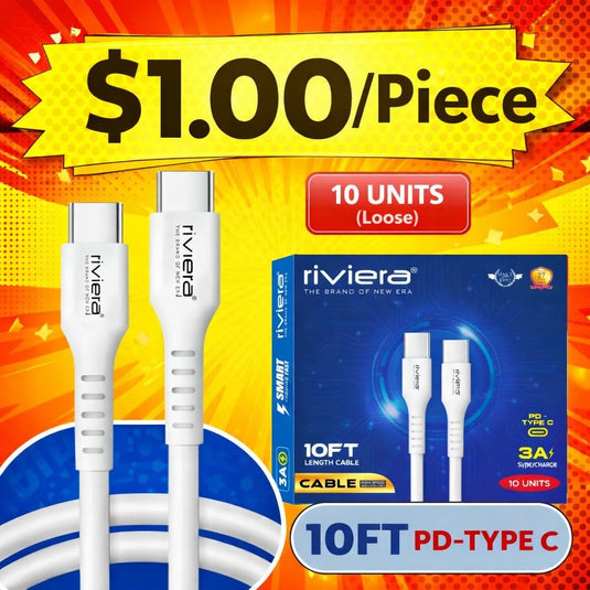Each Pack of 10 LOOSE Cable in CounterDisplay Box - 10FT Fast Charging Cable [Type C - Type C (PD)] - White (6)