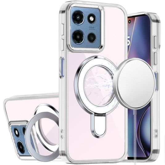 For Motorola Moto G 5G 2025 CHROME HQ Rotational Magnetic Ring Hybrid - Clear