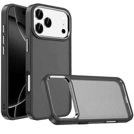 For iPhone 17 Pro Polished Oil Thick Acrylic Metal Button Hybrid Case Cover - Black