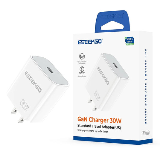 ESEEKGO T-30UA GaN PD30W US Wall Charger Standard Travel - WHITE (LANE B4 ESEEKGO#29)