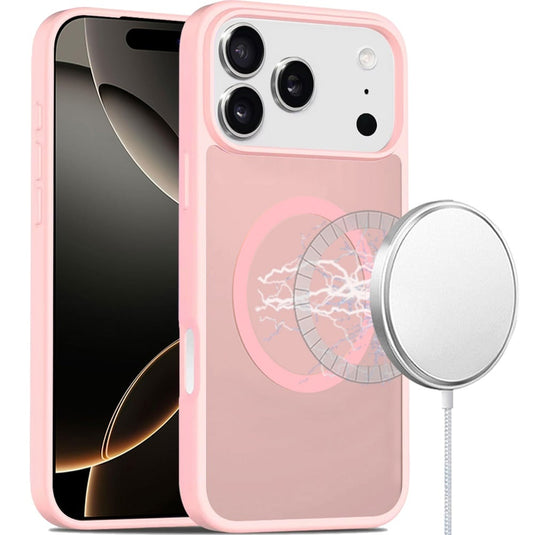 For iPhone 17 Pro [Magnetic Circle] Smooth Safe Matte Feel Hybrid Case - Light Pink