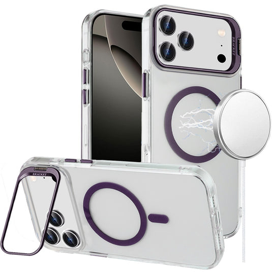 For iPhone 17 Pro Transparent HQ Hybrid with Metallic Camera Stand Magnetic Ring Case - Dark Purple