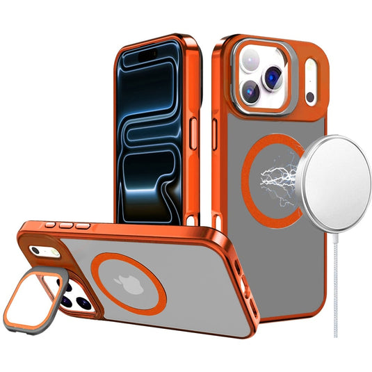 For iPhone 17 Pro Max Frame Aluminium Camera Stand Metallic Buttons [Magnetic Circle] Tough HQ Hybrid Case - Cosmic Orange
