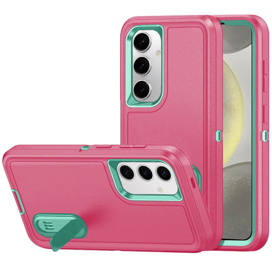 For Samsung s25 Plus/s24 Plus PEAK 3in1 Toughest Hybrid with Stand Cover Case - Teal/Hot Pink