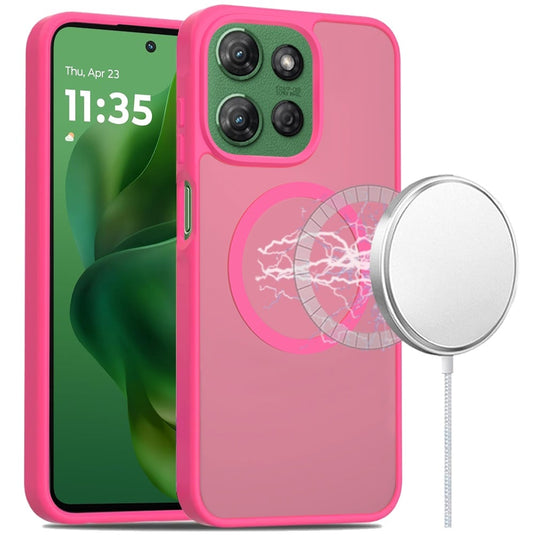 For Moto G Power 2026/2025 [Magnetic Circle] Smooth Safe Matte Feel Hybrid Case - Hot Pink