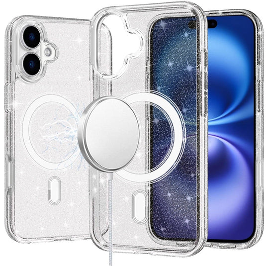 For iPhone 17 Glitter Ultra [Magnetic Circle] Thick 3mm Transparent Hybrid - Clear