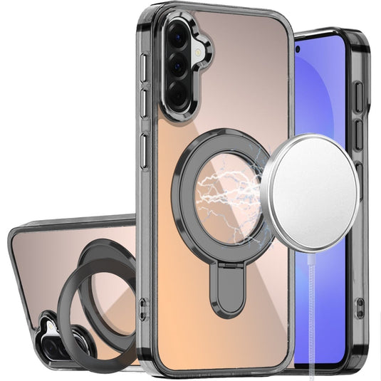 For Samsung Galaxy A37 CHROME HQ Rotational Magnetic Ring Hybrid - Black