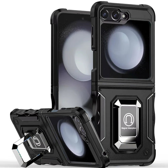 For Samsung Z Flip 7FE / Flip 6 OPTIMUM Magnetic Ring Stand Hybrid Case Cover - Black