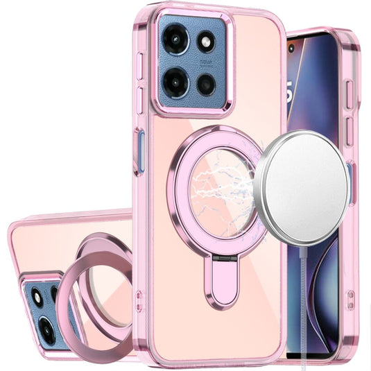 For Motorola Moto G 5G 2025 CHROME HQ Rotational Magnetic Ring Hybrid - Light Pink