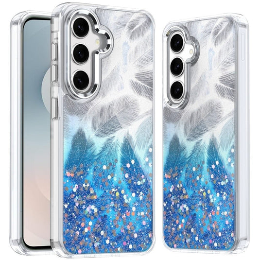 For Samsung s25 FE Epoxy Glitter Shimmer [Magnetic Circle] Hybrid Case - Dark Blue