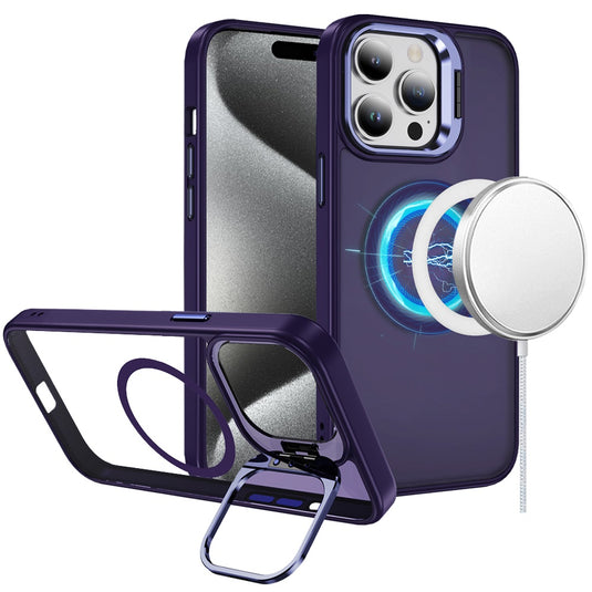 For iP15 Pro Max Fearless Tough HQ Metallic Hybrid with Camera Ring Stand [Magnetic Circle] Case - Dark Purple