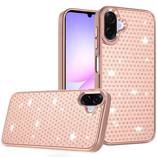 For Samsung Galaxy A07 Beautiful Diamond Metallic Design Metal Chrome Edged Hybrid - Rose Gold