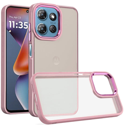 For Moto G 5G 2025/2026 - G Play 2026 - Polished Oil Thick Acrylic Metal Button Hybrid Case Cover - Light Pink