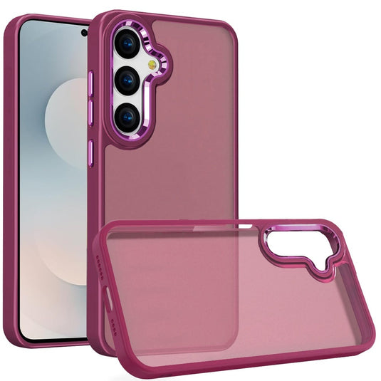 For Samsung s26 Plus Polished Oil Thick Acrylic Metal Button Hybrid Case Cover - Burgundy