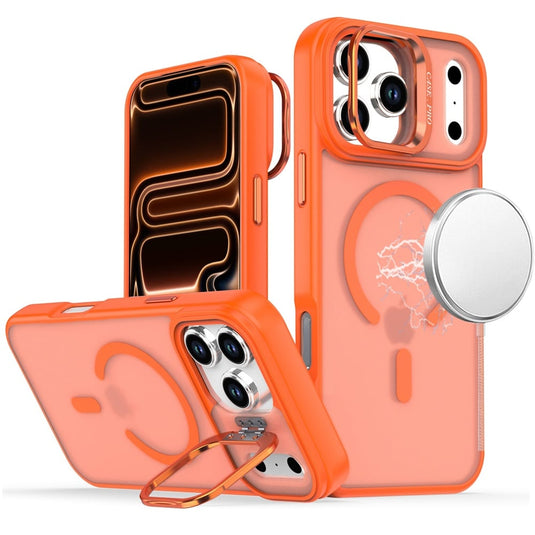 For iPhone 17 Pro Max Magnetic Matte Camera Metallic Stand Hybrid Case - Cosmic Orange