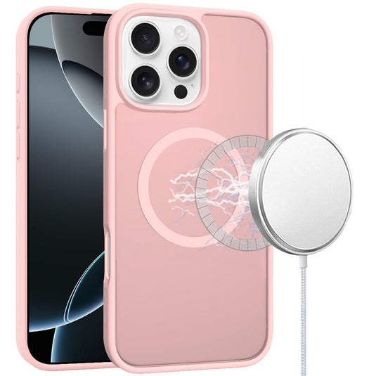 For iPhone 16 Pro Max 6.9 inch [Magnetic Circle] Smooth Safe Matte Feel Hybrid Case - Light Pink