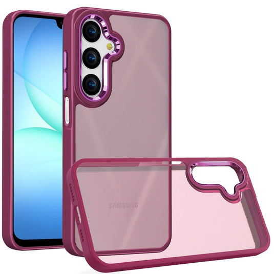 For Samsung A17 5G Finest Transparent Thick Acrylic Hybrid Metal Buttons Cover Case - Burgundy
