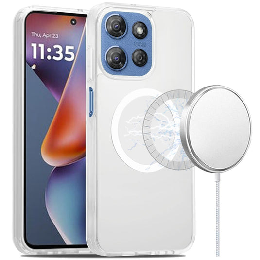 For Motorola Moto G 5G 2025 [Magnetic Circle] Smooth Safe Matte Feel Hybrid Case - Clear