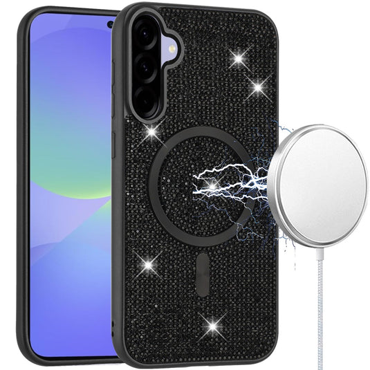 For Samsung Galaxy A37 Diamond [Magnetic Circle] with CD Pattern Hybrid - Black