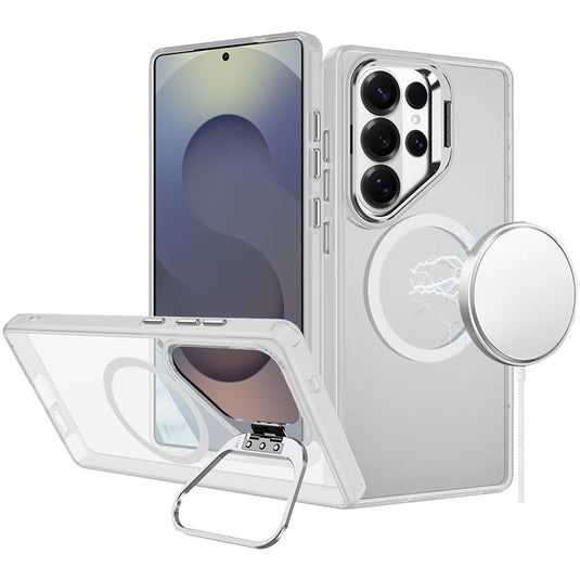 For Samsung s26 Ultra Fearless Tough HQ Metallic Hybrid with Camera Ring Stand [Magnetic Circle] Case - Clear