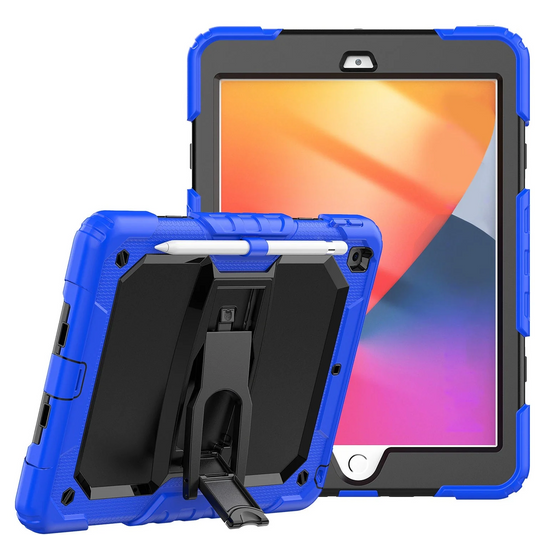 For Apple iPad 9th Gen 10.2 inch (2021) Heavy Duty Full Body Rugged Tablet Kickstand Case Cover - Black/Blue Apple iPad 9th 8th 7th Gen 10.2 inch Black / Black