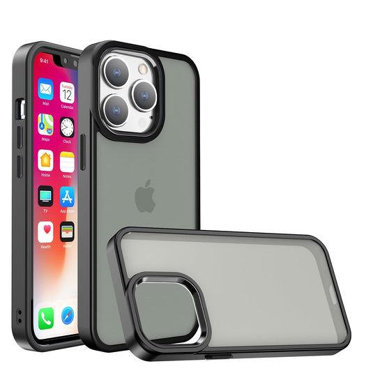 For iPhone 15 Plus Polished Oil Thick Acrylic Metal Button Hybrid Case Cover - Black