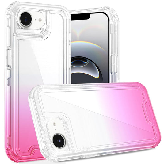 For iPhone 17E / 16E / SE4 3in1 Two Tone Shockproof Transparent Hybrid Case - Clear + Pink