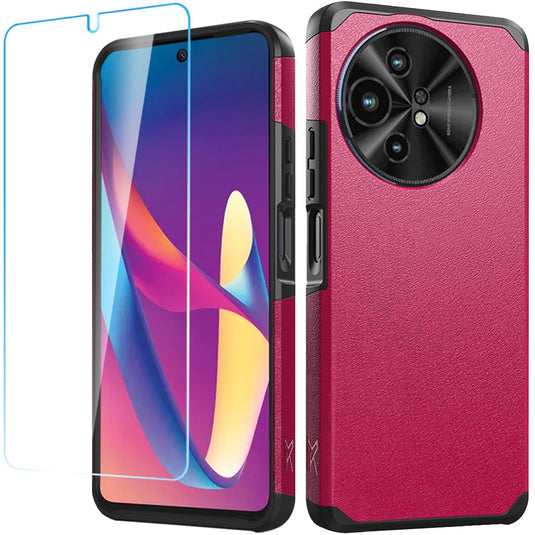 For TCL 50 XL 5G Tough Strong Hybrid Case Cover + Tempered Glass - Hot Pink