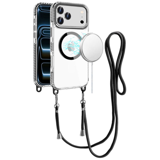 For iPhone 17 Pro Max Transparent HQ Clear Line Design Edged Hybrid [Magnetic Circle] with Matching Lanyard - Black
